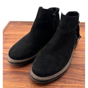 Esprit | Women's Black Faux Suede Lug Sole Ankle Boots Side Zip Boot Shoes, 8.5